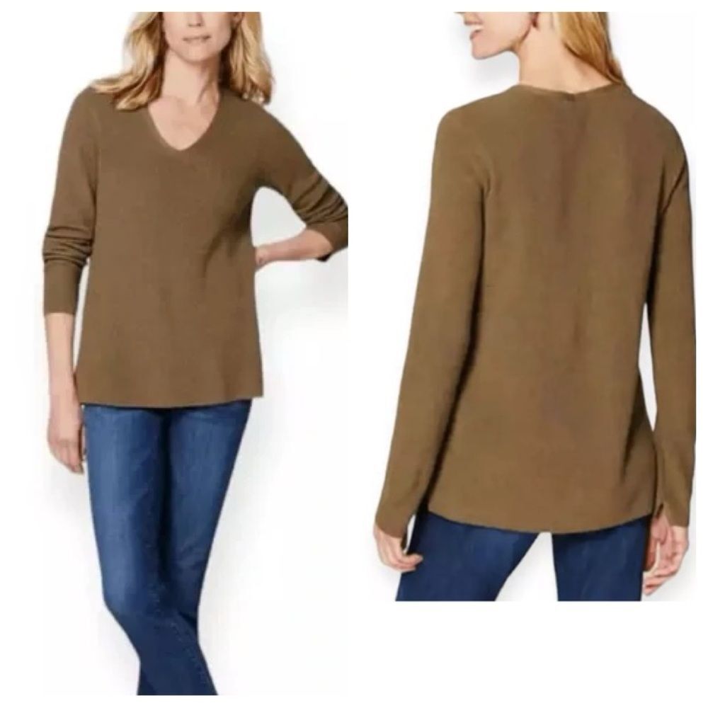 NWT J Jill Petite Acorn brown v neck knit sweater size small